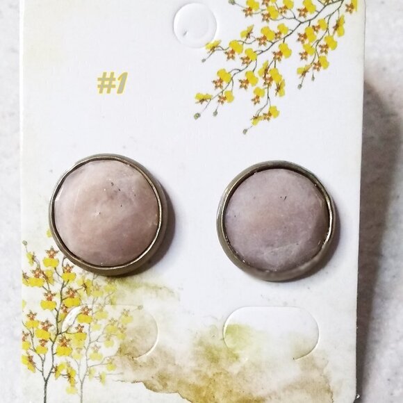 #1 ONLY! Dreamy + Classy! Large Taupe/Beige/Gray Colored Amazonite Post Earrings - Picture 1 of 8